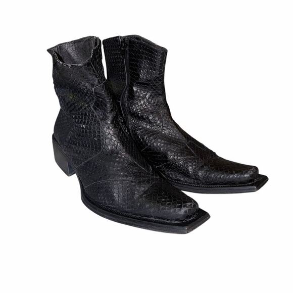 Jape Other - JAPE Italy Men 43 US 10 Black Snakeskin texture leather snip Toe Zip Boots Y2K